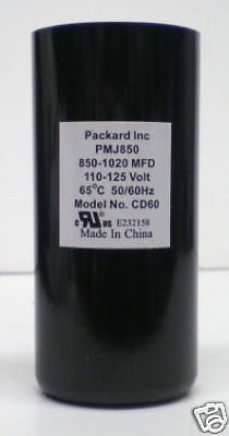 Packard PMJ850 Motor Start Capacitor. 850-1020 MFD UF / 110-125 VAC