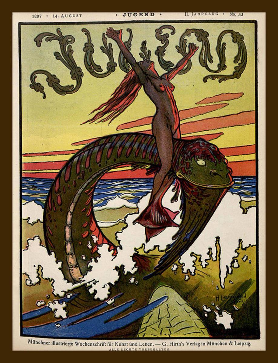 Sea Serpent And The Nude Jugend Magazine Cover - Poster | Canvas Wall Art Print
