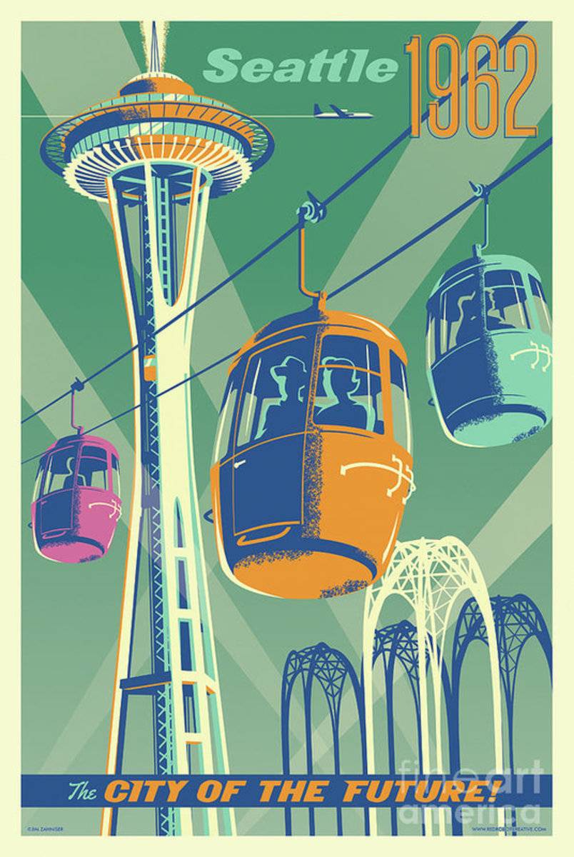 Seattle- Space Needle Vintage Style - Poster | Canvas Wall Art Print