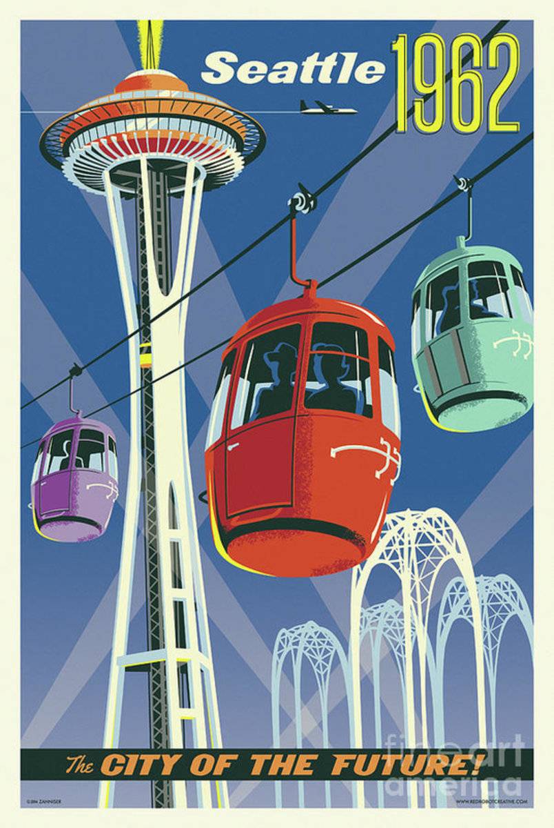 Seattle- Space Needle Vintage Style - Poster | Canvas Wall Art Print