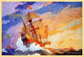 Ships Of Christopher Columbus At Sea Vintage - Poster | Canvas Wall Art Print