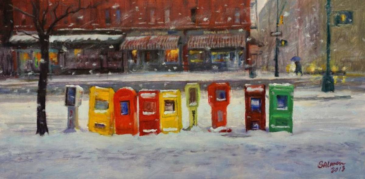 Sidewalk Sentinels In Early Snow - Poster | Canvas Wall Art Print