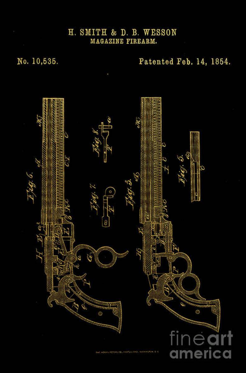 1854 Smith And Wesson Magazine Firearm Patent Art 1 - Poster | Canvas Wall Art Print