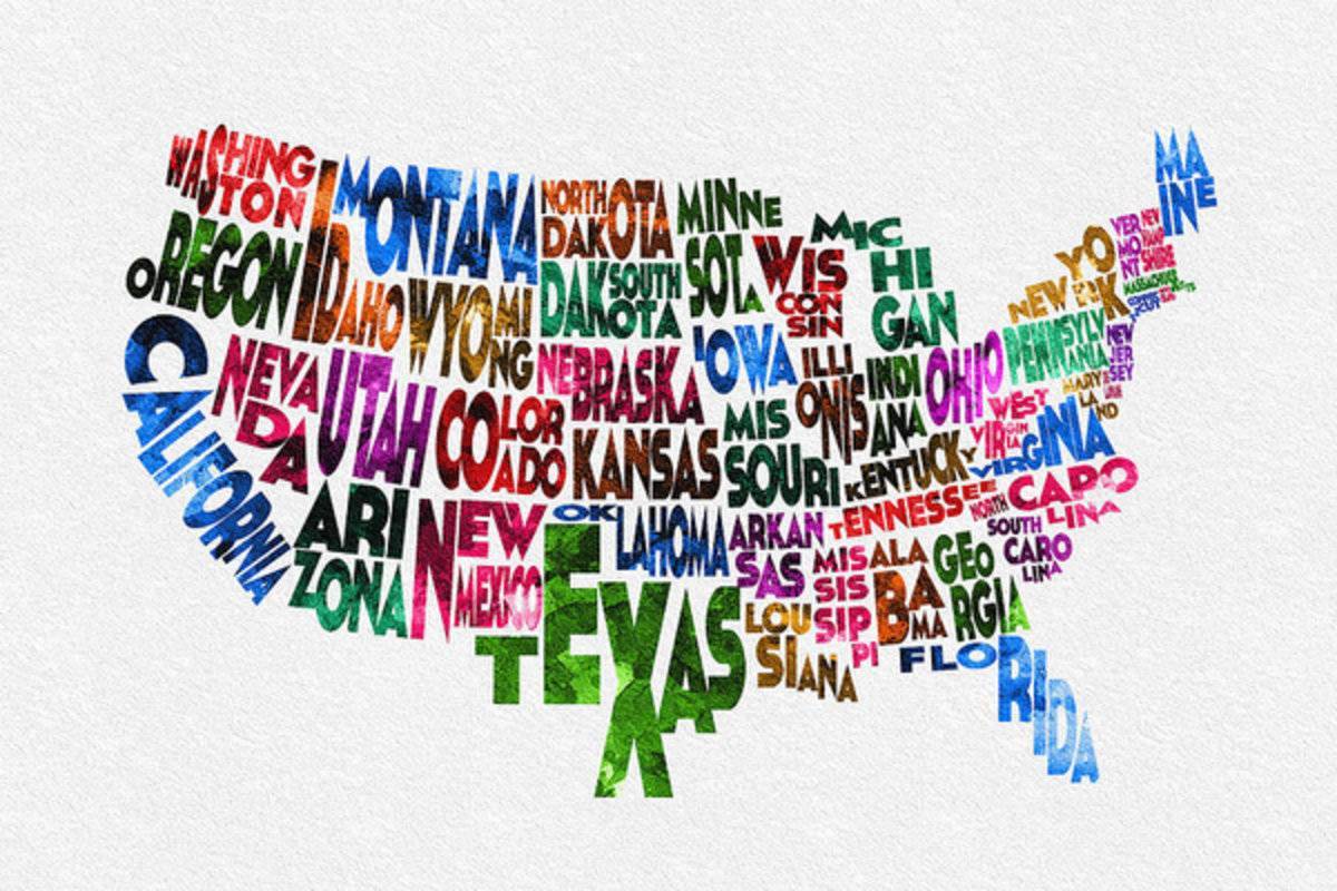States Of United States Typographic Map - Poster | Canvas Wall Art Print