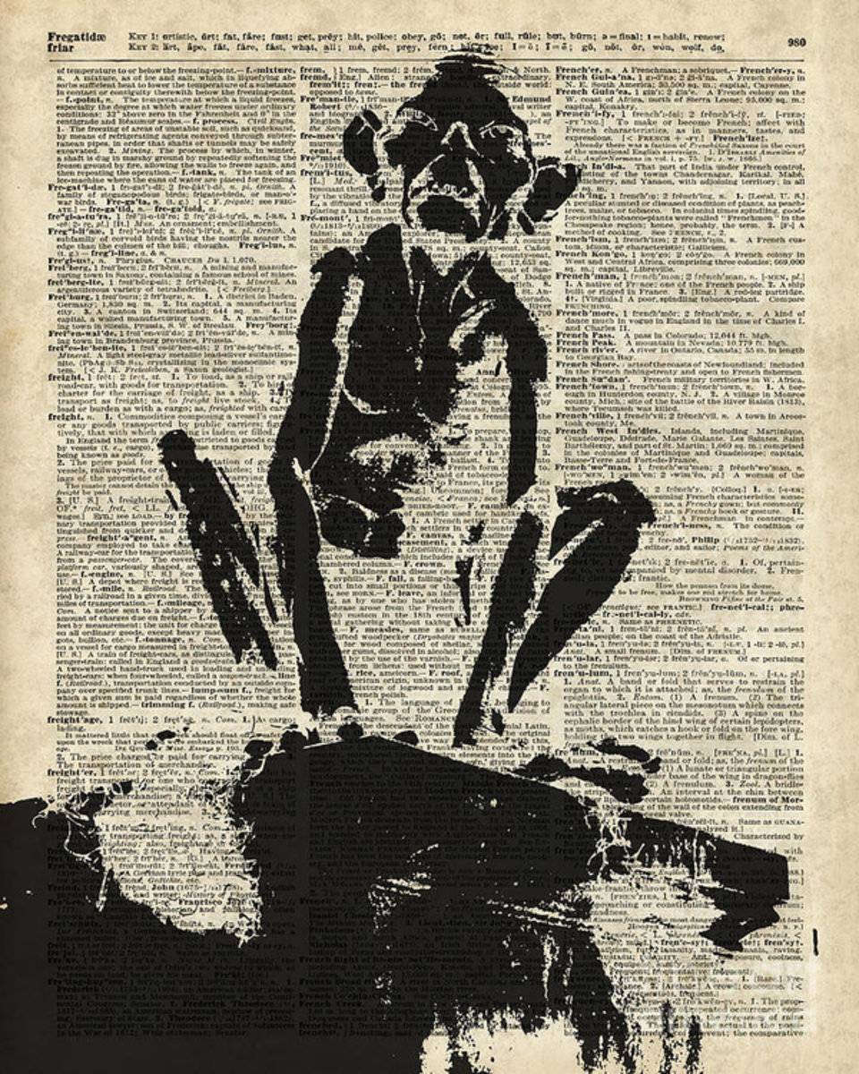 Stencil Of Gollum,Smeagol Over Old Dictionary Page - Poster | Canvas Wall Art Print