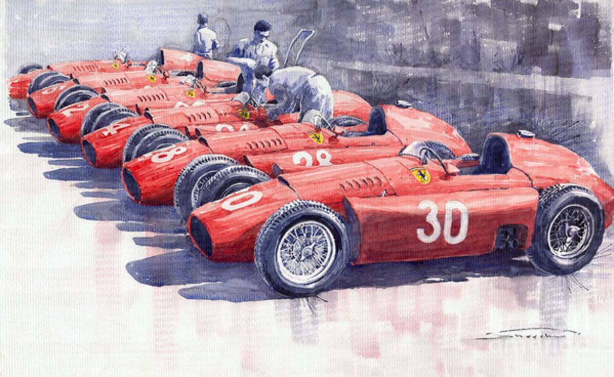 1956 Team Lancia Ferrari D50 Type C 1956 Italian Gp - Poster | Canvas Wall Art Print