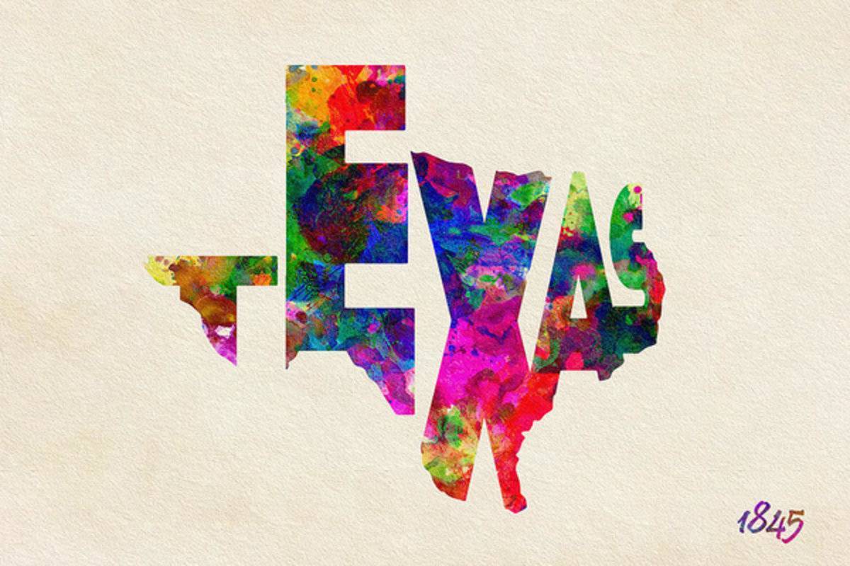 Texas Typographic Watercolor Flag - Poster | Canvas Wall Art Print
