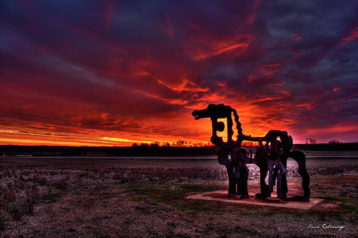 The Iron Horse Red Sky Sunset - Poster | Canvas Wall Art Print