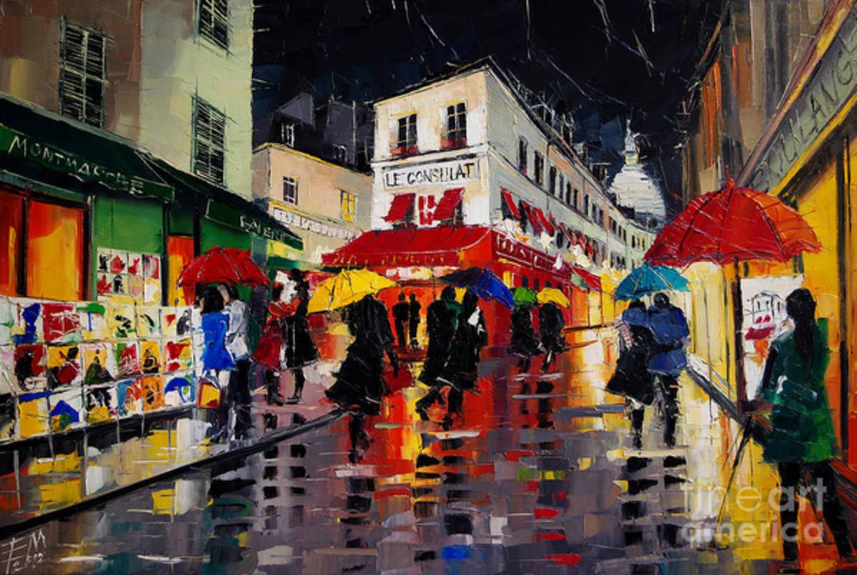 The Umbrellas Of Montmartre - Paris Impressionism Palette Knife Cityscape - Poster | Canvas Wall Art Print