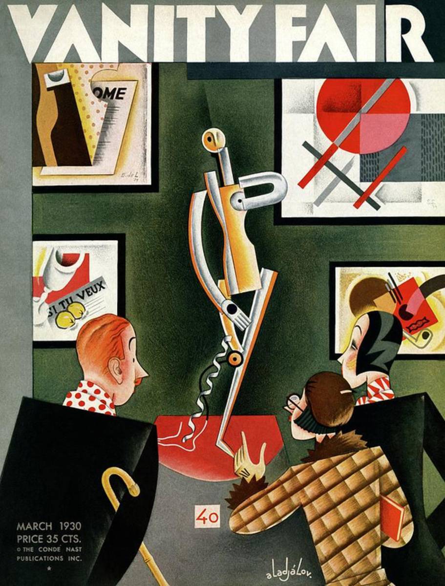 Three Figures Looking At A Modern Sculpture - Poster | Canvas Wall Art Print