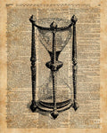 Time,Antique Hourglass,Sandglas Vintage Dictionary Art - Poster | Canvas Wall Art Print
