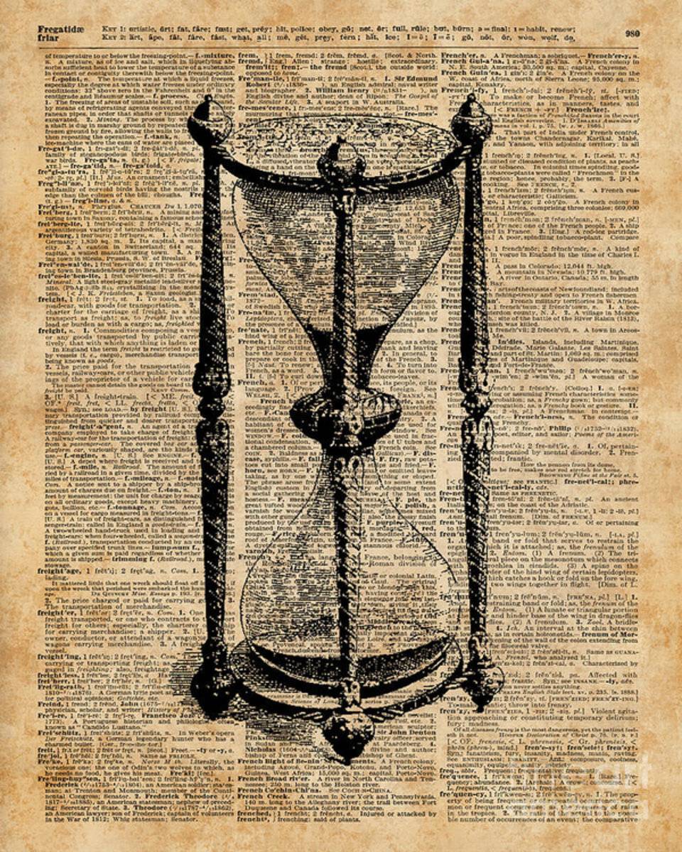 Time,Antique Hourglass,Sandglas Vintage Dictionary Art - Poster | Canvas Wall Art Print