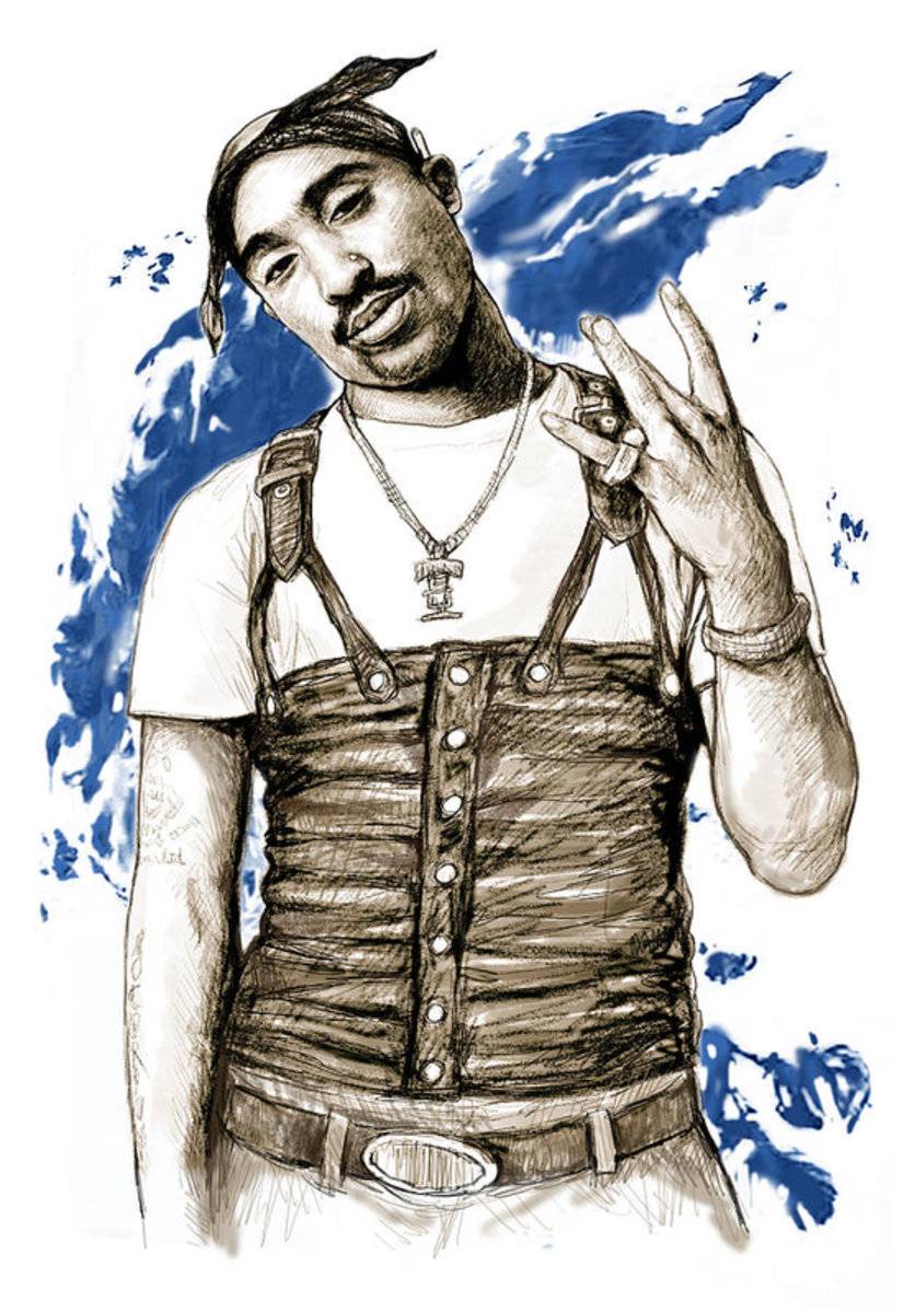 Tupac Shakur Colour Drawing Art - Rapper - Poster | Canvas Wall Art Print
