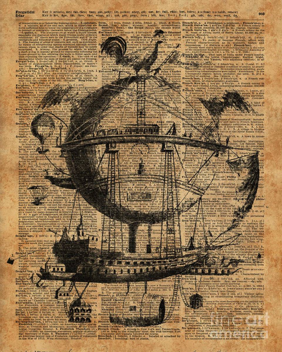 Victorian Steampunk Flying Machine - Poster | Canvas Wall Art Print