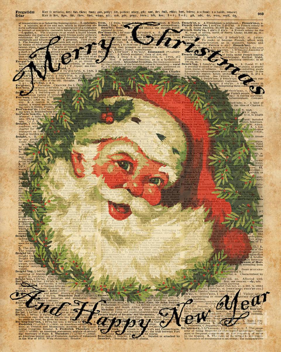 Vintage Happy Santa Christmas Greetings Festive Holidays Decor New Year Card - Poster | Canvas Wall Art Print