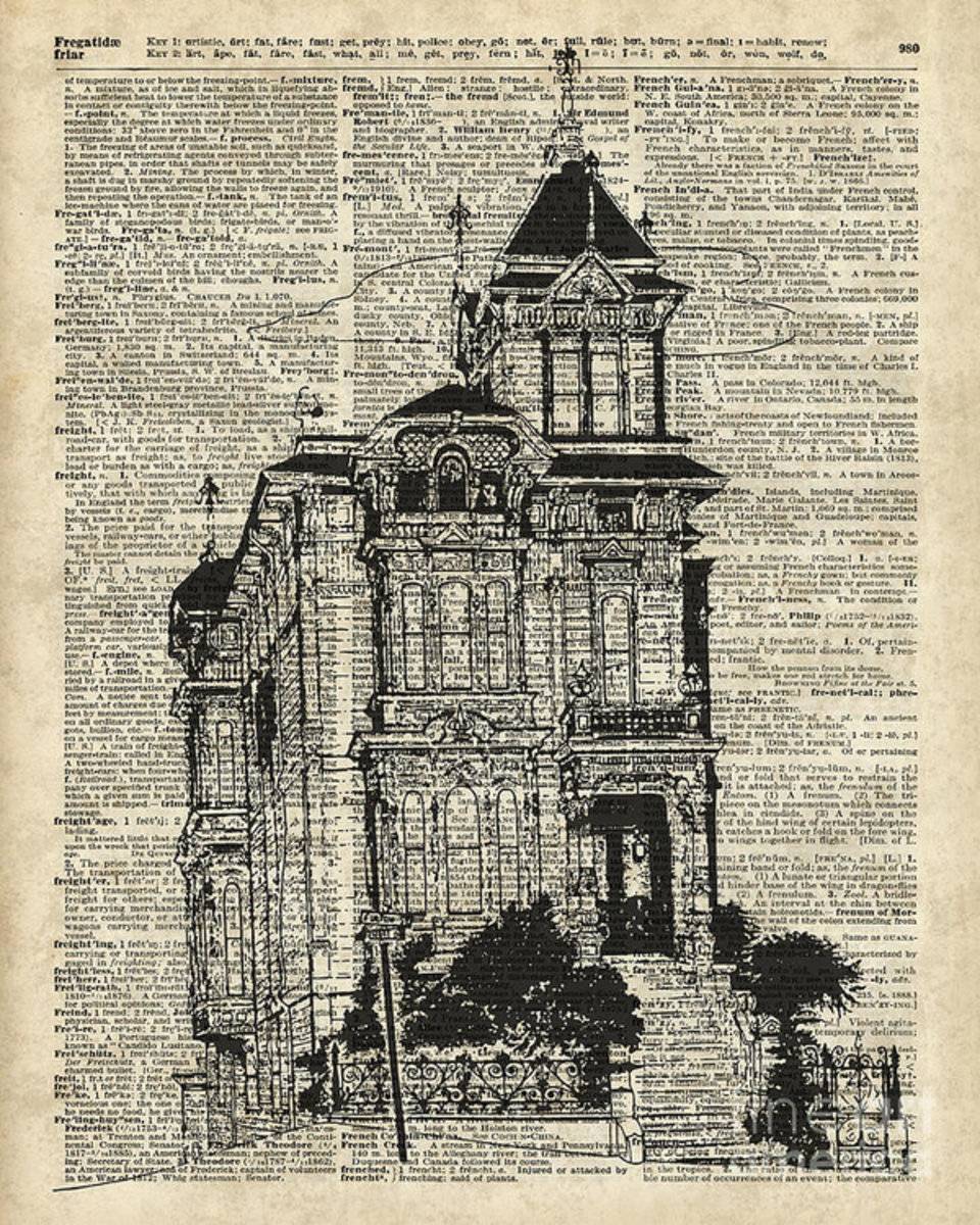 Vintage House Over Dictionary Page - Poster | Canvas Wall Art Print