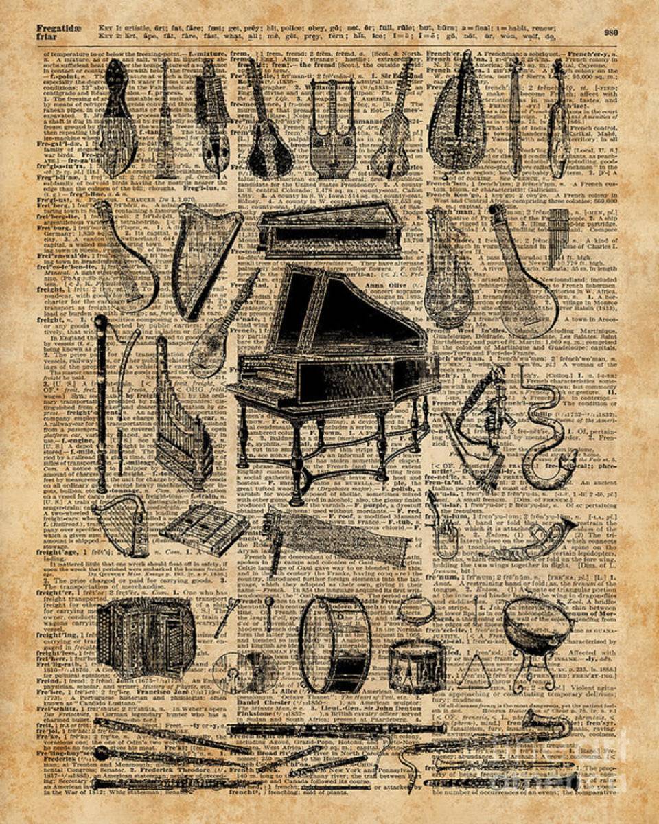 Vintage Music Instruments Dictionary Art - Poster | Canvas Wall Art Print