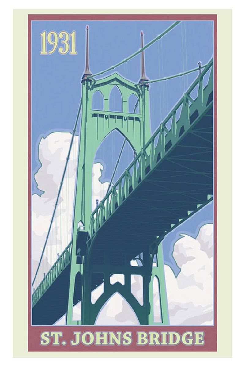 Vintage St. Johns Bridge Travel - Poster | Canvas Wall Art Print