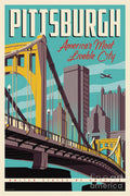 Pittsburgh - Vintage Travel Bridges - Poster | Canvas Wall Art Print