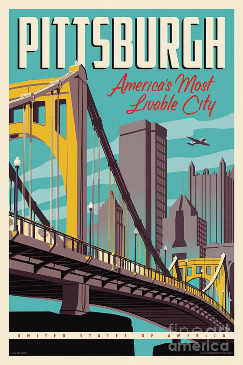Pittsburgh - Vintage Travel Bridges - Poster | Canvas Wall Art Print