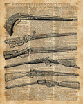 Vintage Weapons Antique Guns Dictionary Art - Poster | Canvas Wall Art Print