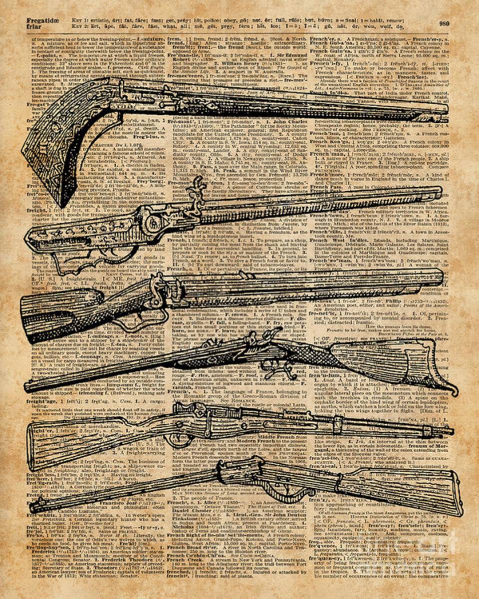 Vintage Weapons Antique Guns Dictionary Art - Poster | Canvas Wall Art Print