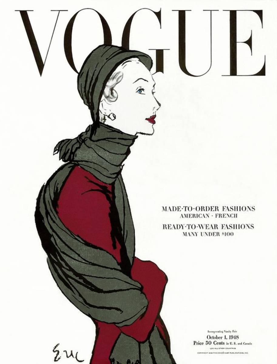Vogue Cover Featuring A Woman In A Grey Scarf - Poster | Canvas Wall Art Print