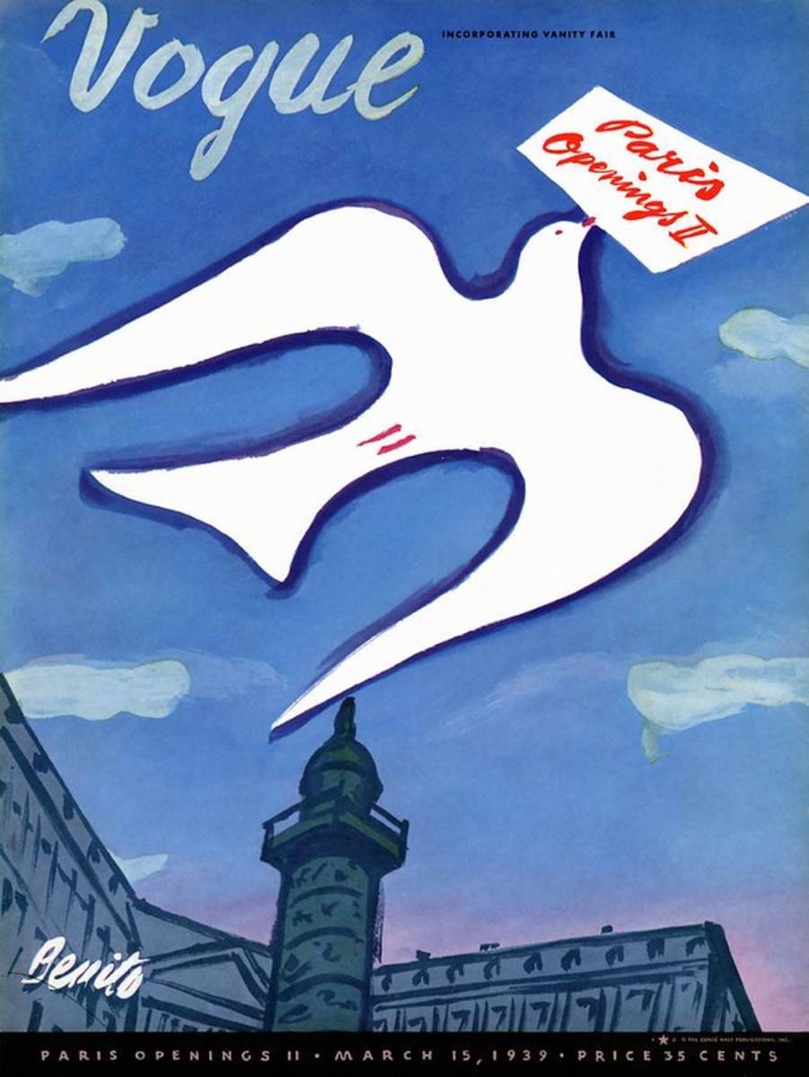 Vogue Cover Illustration Of A Dove Holding A Sign - Poster | Canvas Wall Art Print