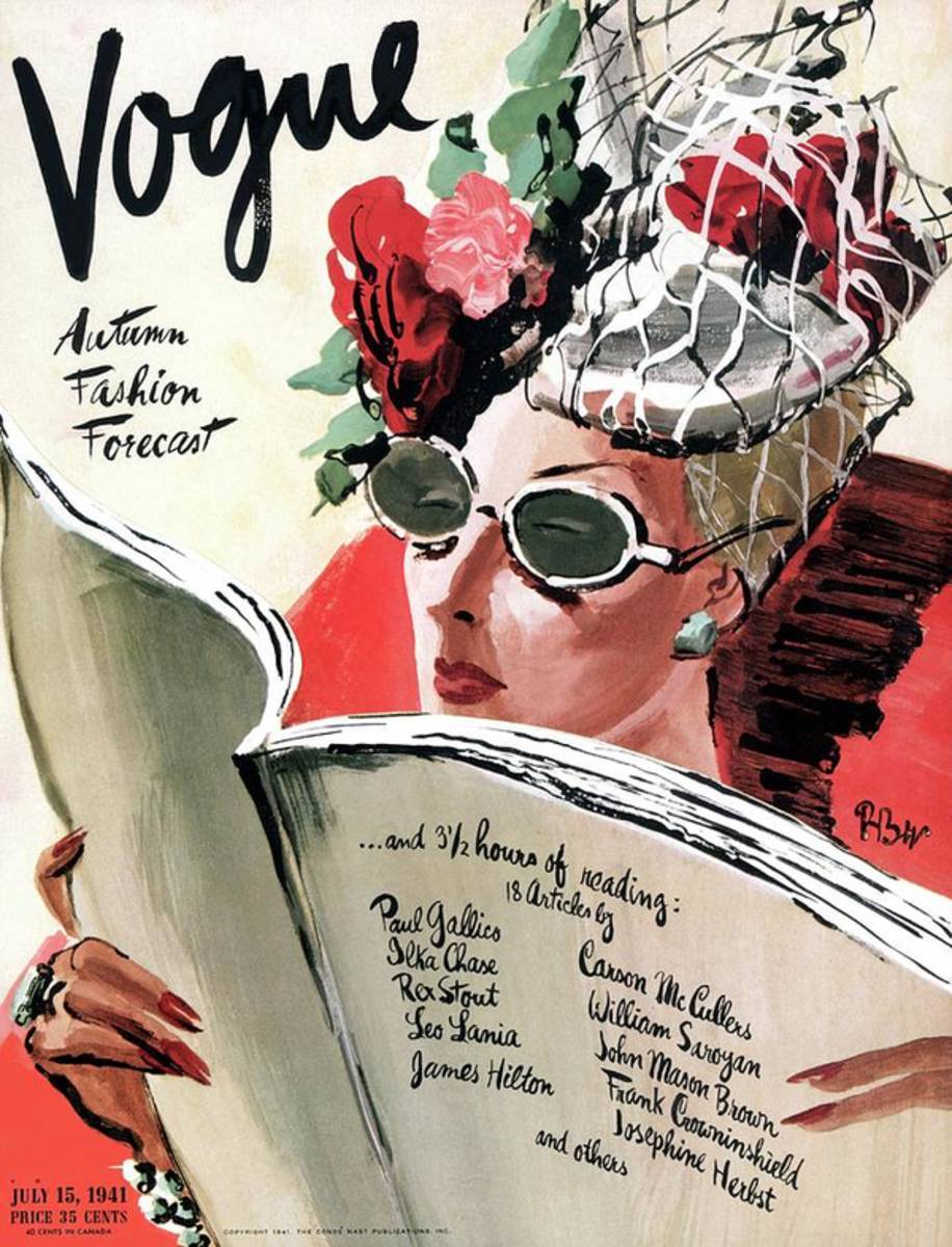 Vogue Cover Illustration Of A Woman Reading - Poster | Canvas Wall Art Print