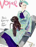 Vogue Cover Illustration Of A Woman With Dog - Poster | Canvas Wall Art Print