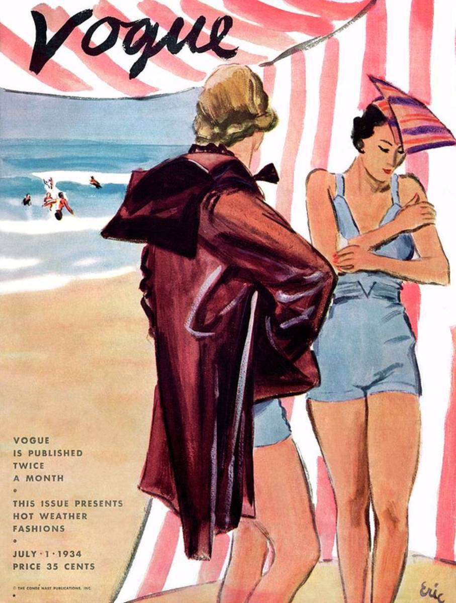 Vogue Cover Illustration Of Two Women At Beach - Poster | Canvas Wall Art Print