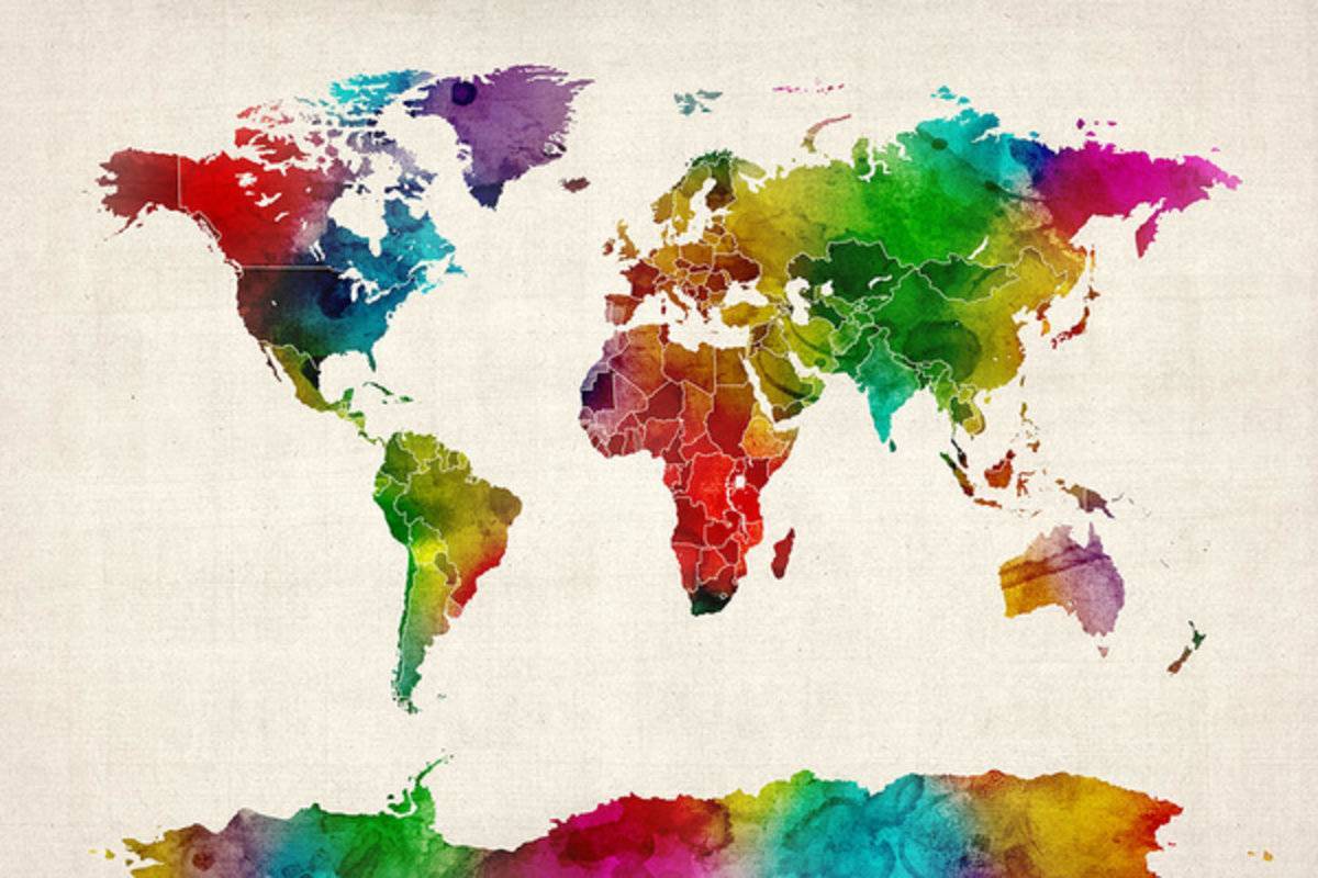 Watercolor Map Of The World Map - Poster | Canvas Wall Art Print