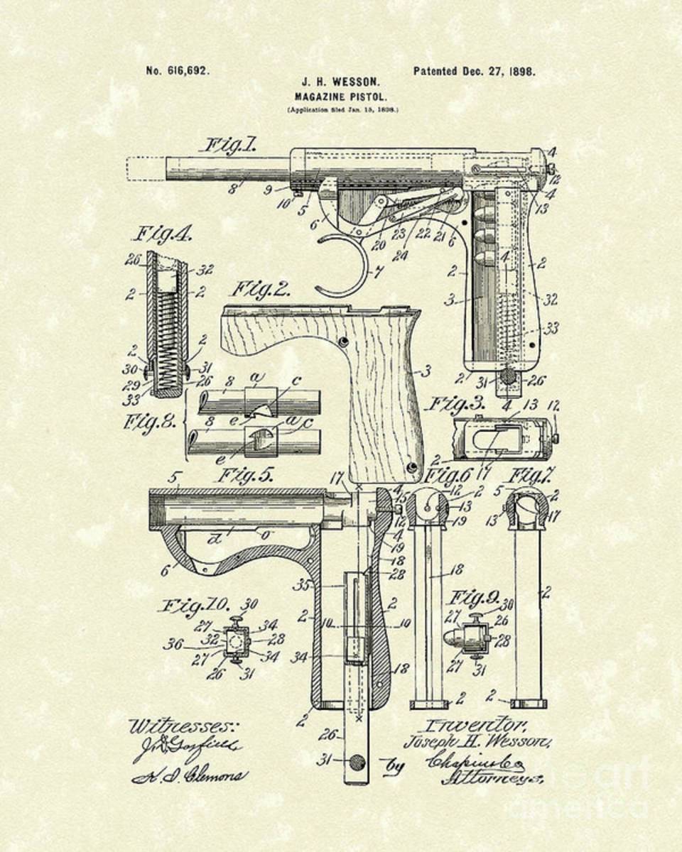 Wesson Pistol 1898 Patent Art - Poster | Canvas Wall Art Print