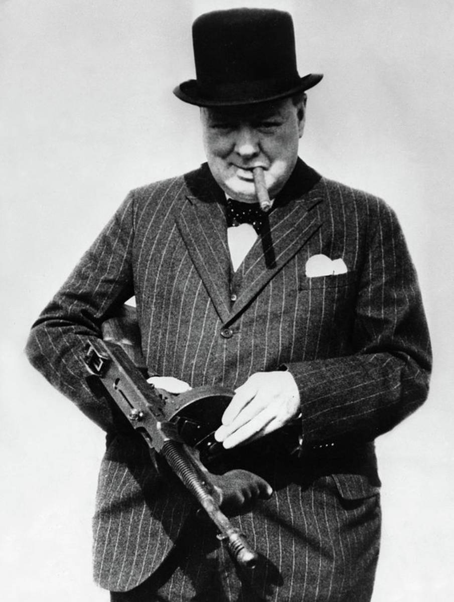 Winston Churchill With Tommy Gun - Poster | Canvas Wall Art Print