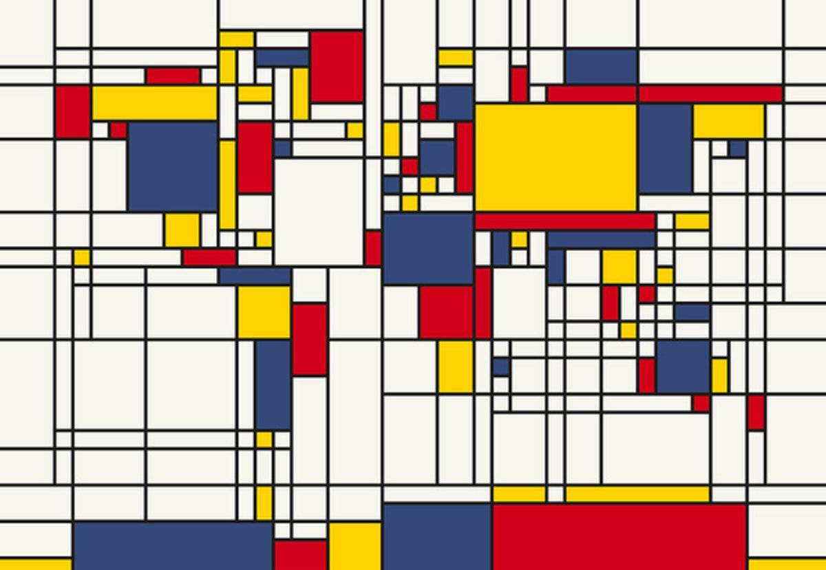 World Map Abstract Mondrian Style - Poster | Canvas Wall Art Print