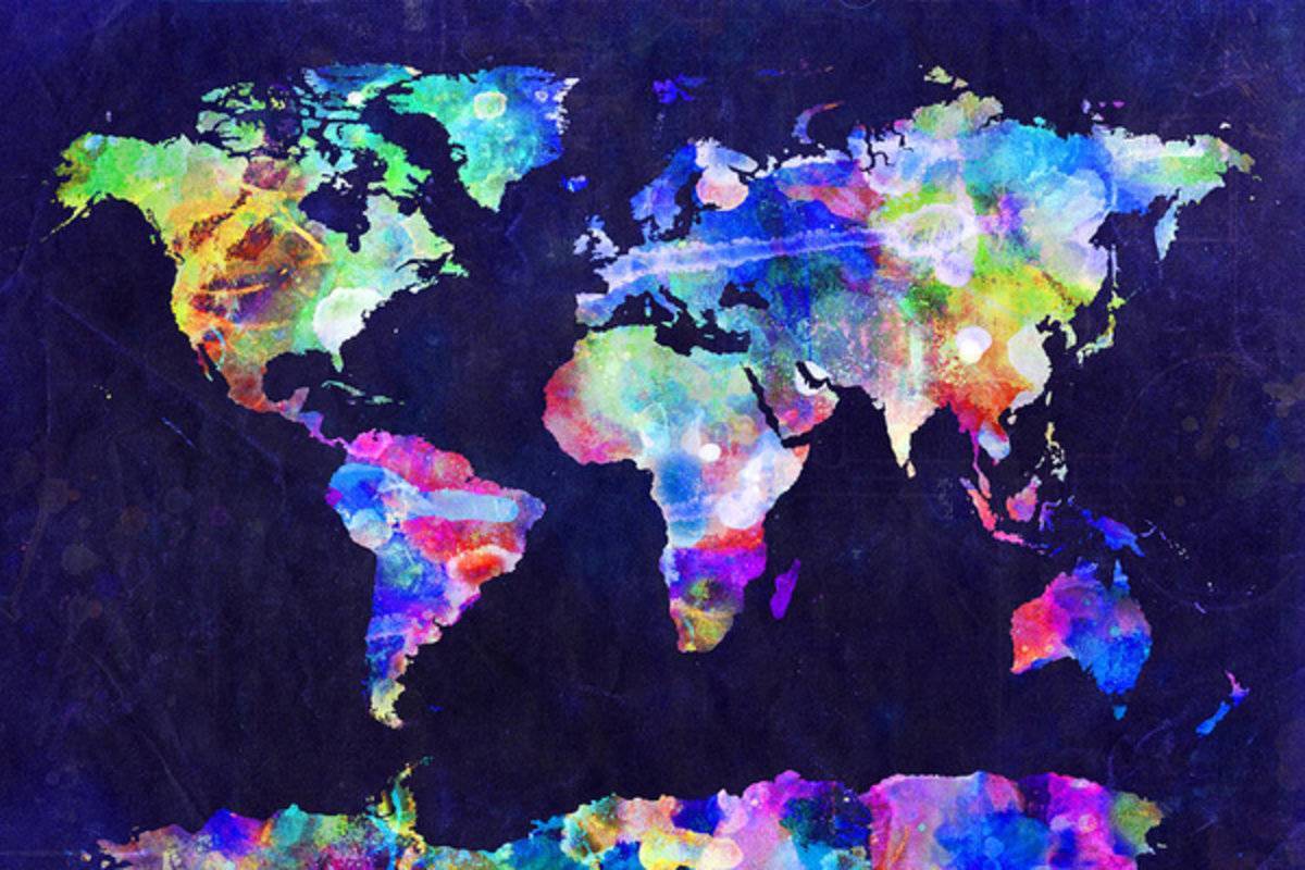 World Map Urban Watercolor - Poster | Canvas Wall Art Print