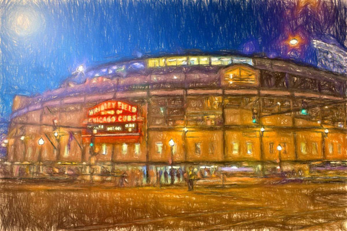 Wrigley Glows At Night - Poster | Canvas Wall Art Print
