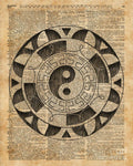 Yin And Yang Symbol Taijitu Mandala Vintage Dictionary Art - Poster | Canvas Wall Art Print
