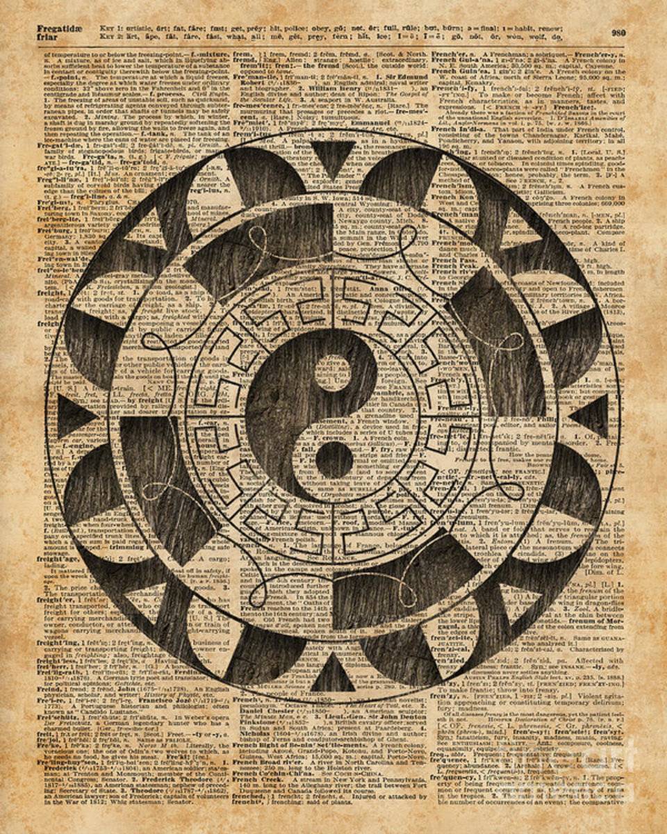 Yin And Yang Symbol Taijitu Mandala Vintage Dictionary Art - Poster | Canvas Wall Art Print